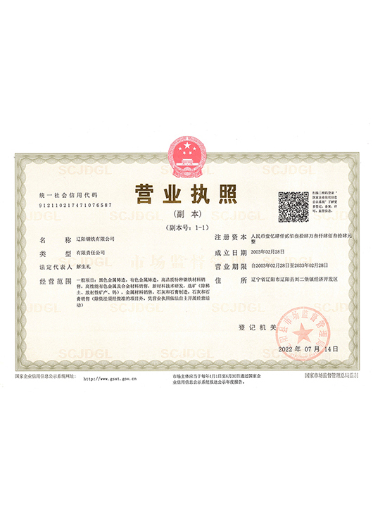 遼鋼營(yíng)業(yè)執(zhí)照